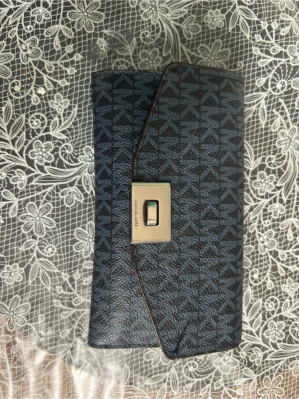 Michael Kors Dark Blue MK Pattern Flap Clutch
